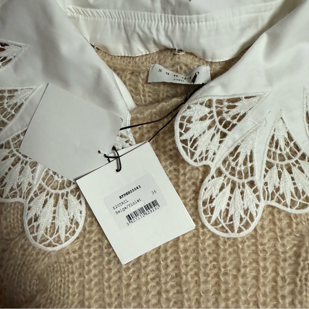 NWT Sandro| Women’s Cropped Sweater with embroidered collar mohair wool sz 2 usa - Picture 5 of 14